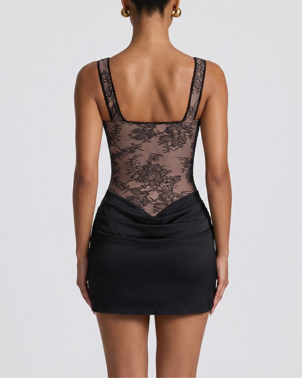 Curvvvy™ Rose Lace Corset Mini Dress