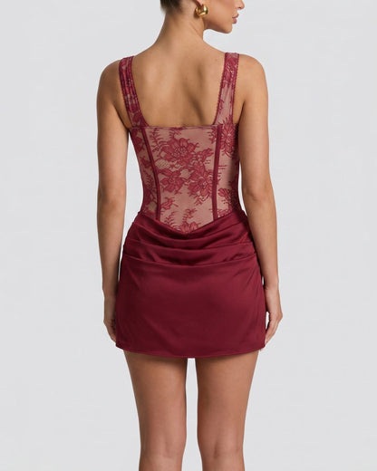 Curvvvy™ Rose Lace Corset Mini Dress