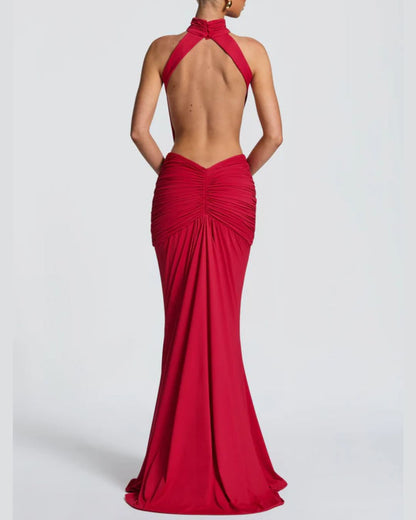 Curvvvy™ High Neck Halter Backless Maxi Dress