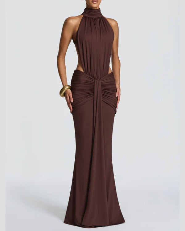 Curvvvy™ High Neck Halter Backless Maxi Dress