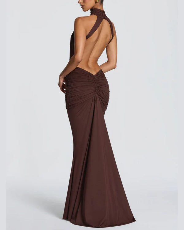 Curvvvy™ High Neck Halter Backless Maxi Dress