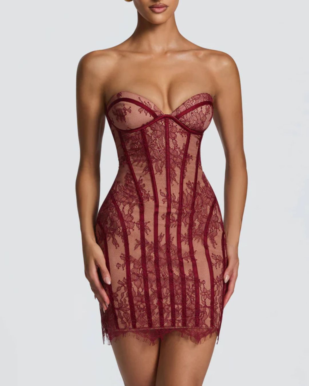 Curvvvy™ Lace Strapless Bodycon Mini Dress