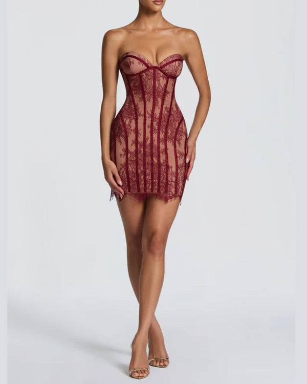 Curvvvy™ Lace Strapless Bodycon Mini Dress