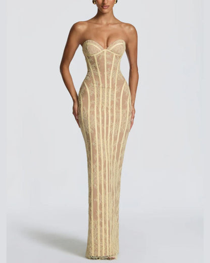 Curvvvy™ Lace Strapless Bodycon Maxi Dress