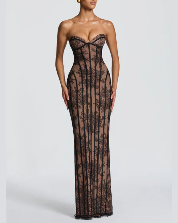 Curvvvy™ Lace Strapless Bodycon Maxi Dress