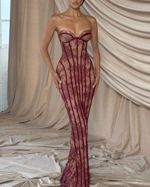Curvvvy™ Lace Strapless Bodycon Maxi Dress