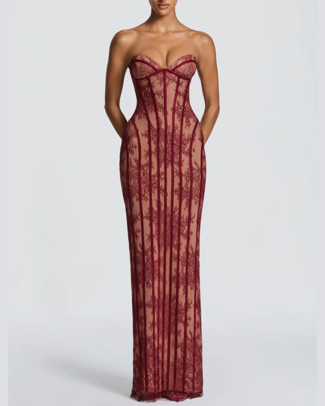 Curvvvy™ Lace Strapless Bodycon Maxi Dress
