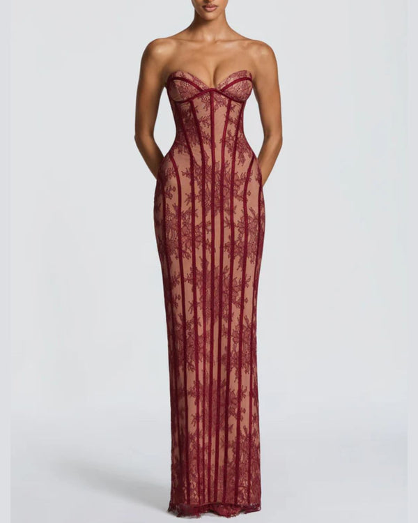 Curvvvy™ Lace Strapless Bodycon Maxi Dress
