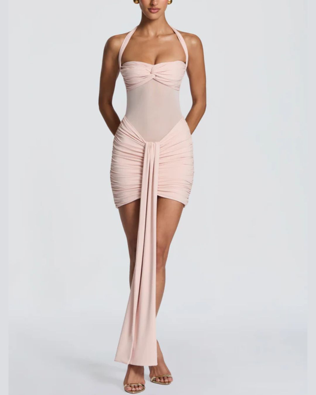 Curvvvy™ Halter Mesh Bodycon Mini Dress