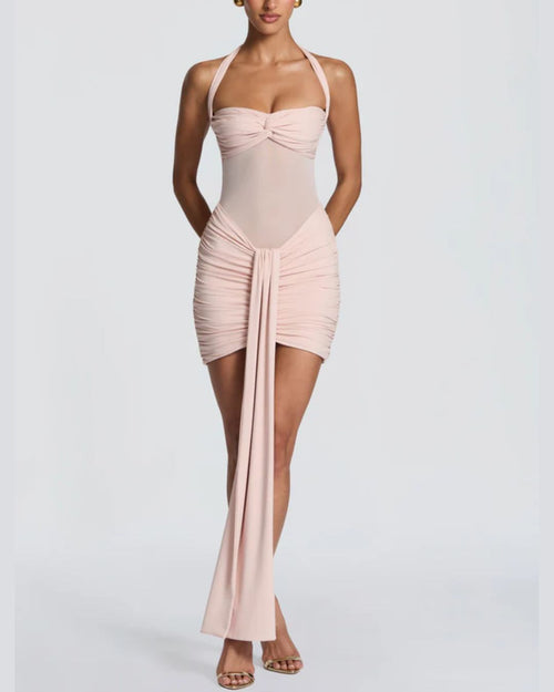 Curvvvy™ Halter Mesh Bodycon Mini Dress