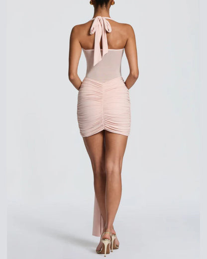 Curvvvy™ Halter Mesh Bodycon Mini Dress