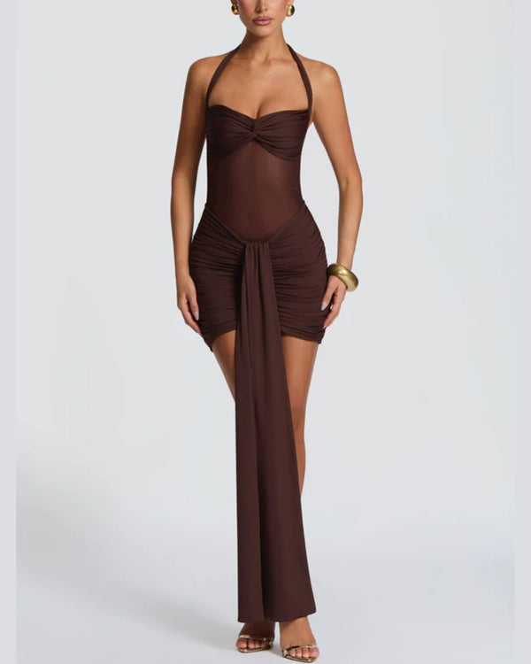Curvvvy™ Halter Mesh Bodycon Mini Dress