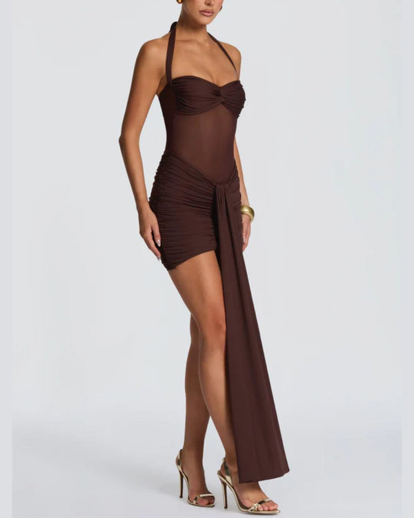 Curvvvy™ Halter Mesh Bodycon Mini Dress
