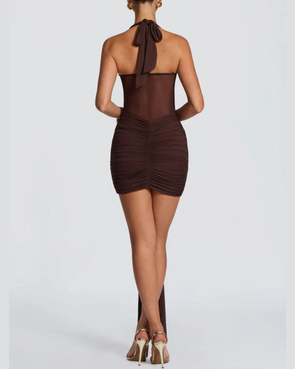 Curvvvy™ Halter Mesh Bodycon Mini Dress
