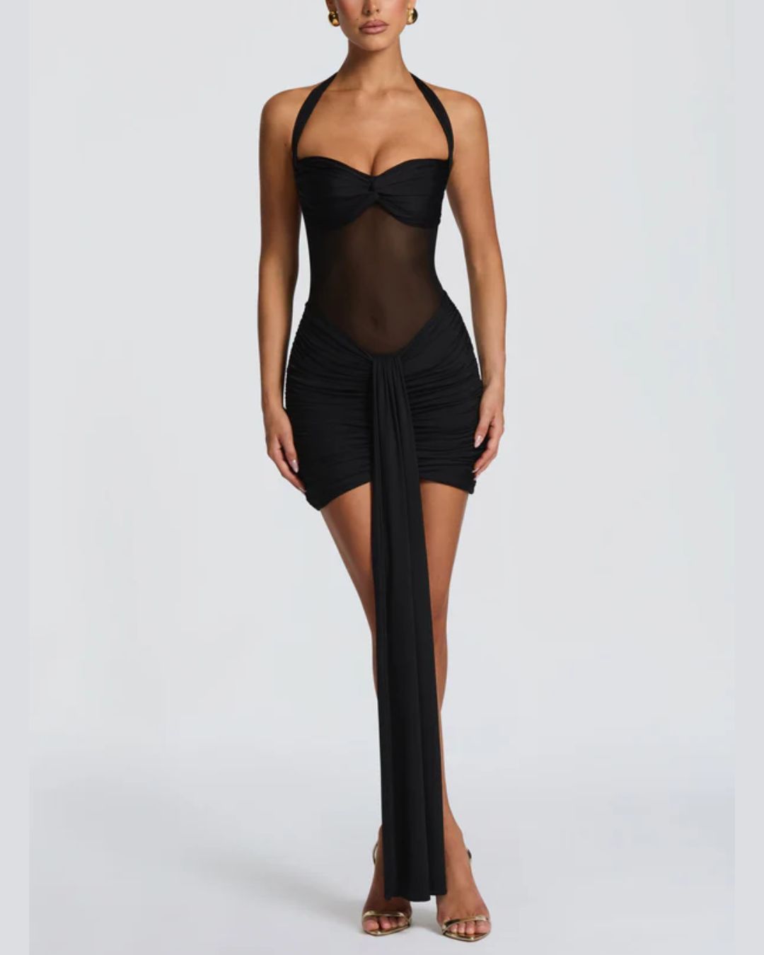 Curvvvy™ Halter Mesh Bodycon Mini Dress