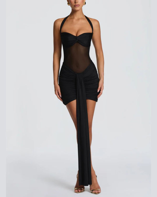 Curvvvy™ Halter Mesh Bodycon Mini Dress