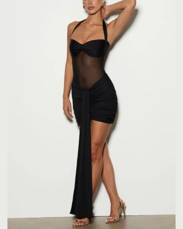 Curvvvy™ Halter Mesh Bodycon Mini Dress