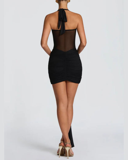 Curvvvy™ Halter Mesh Bodycon Mini Dress