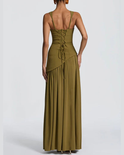 Curvvvy™ Scarf High Slit Ruched Waist Maxi Dress