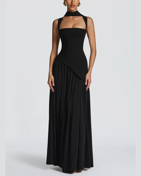 Curvvvy™ Scarf High Slit Ruched Waist Maxi Dress