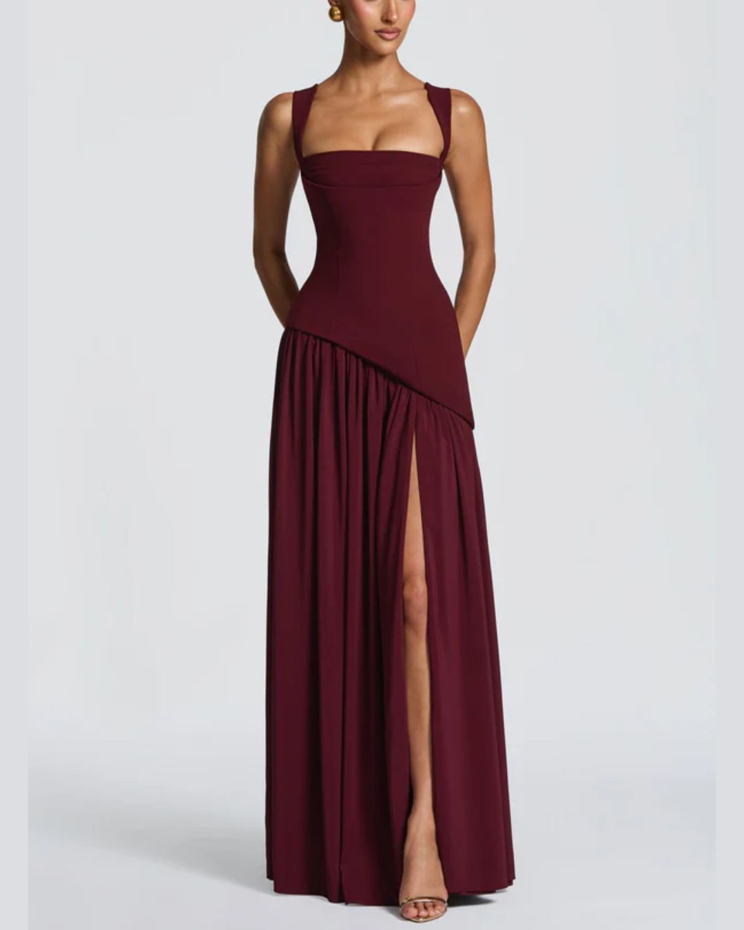 Curvvvy™ Scarf High Slit Ruched Waist Maxi Dress