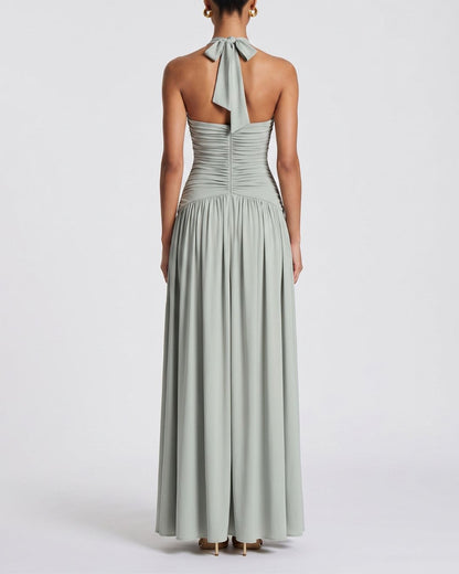 Curvvvy™ Halter High Slit Waist-Cinching Maxi Dress