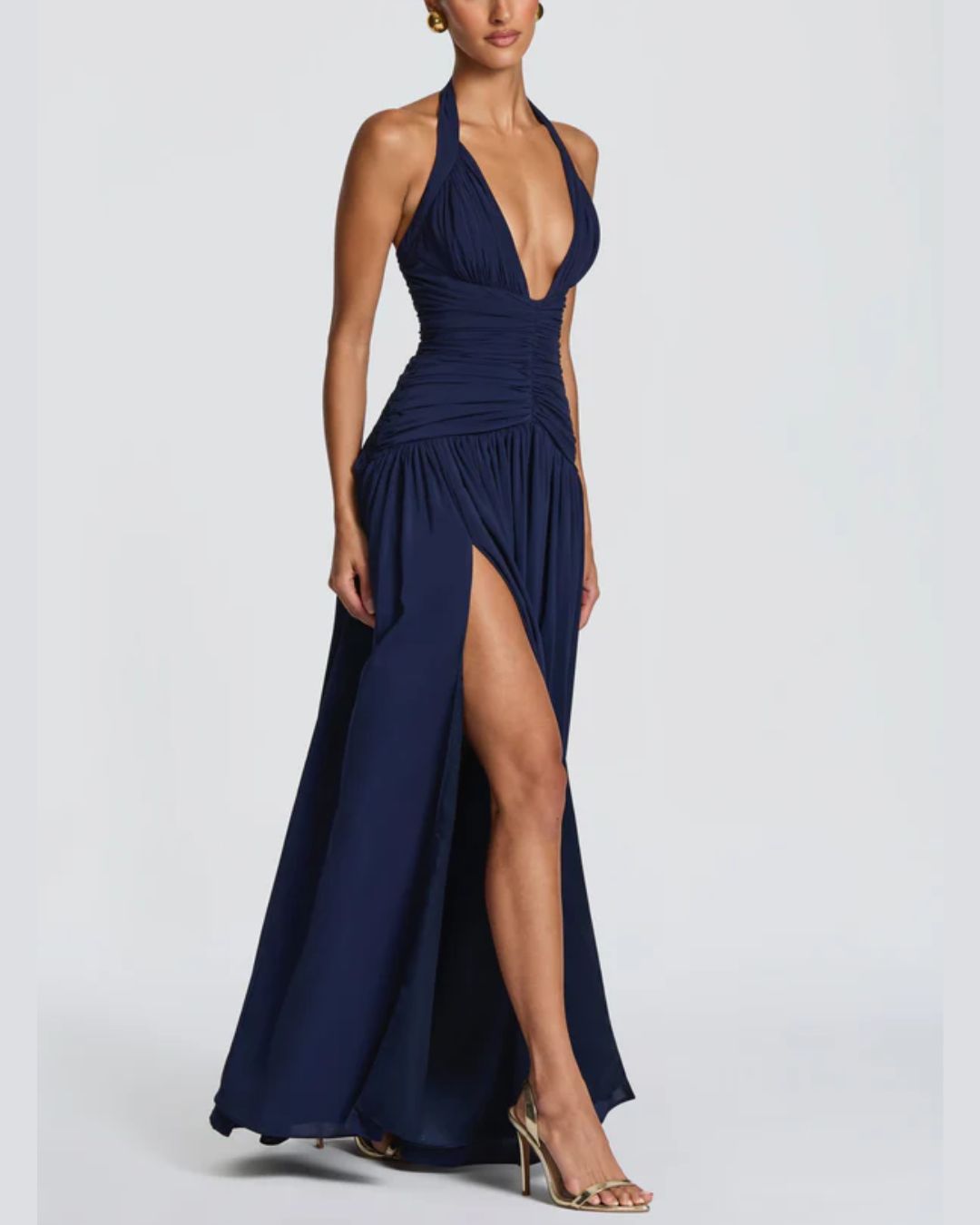Curvvvy™ Halter High Slit Waist-Cinching Maxi Dress