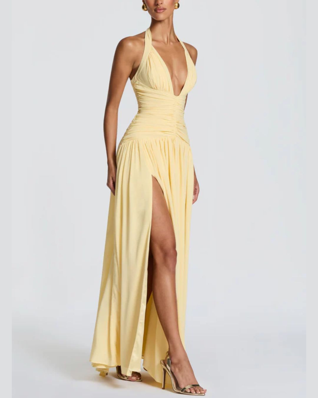 Curvvvy™ Halter High Slit Waist-Cinching Maxi Dress