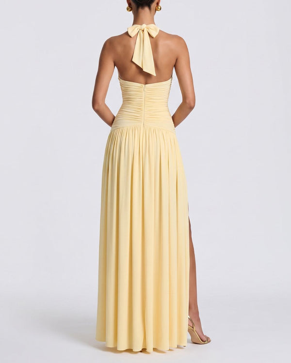 Curvvvy™ Halter High Slit Waist-Cinching Maxi Dress