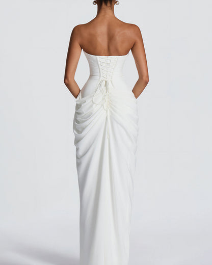 Curvvvy™ Strapless Ruched High Slit Corset Maxi Dress