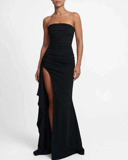 Curvvvy™ Elegant Strapless Ruched High Slit Maxi Evening Gown