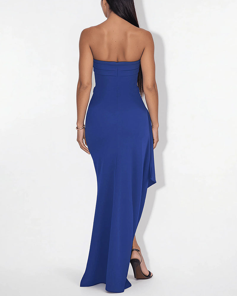 Curvvvy™ Elegant Strapless Ruched High Slit Maxi Evening Gown