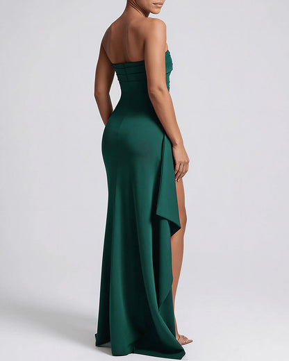 Curvvvy™ Elegant Strapless Ruched High Slit Maxi Evening Gown
