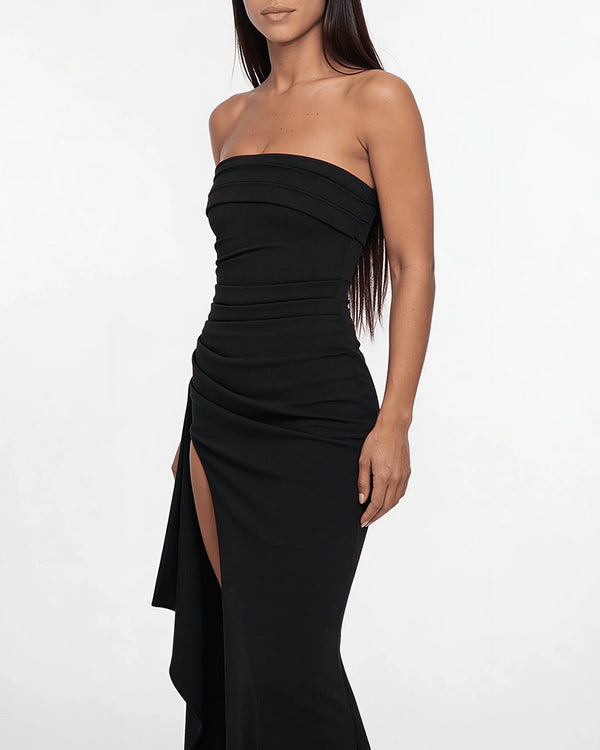 Curvvvy™ Elegant Strapless Ruched High Slit Maxi Evening Gown
