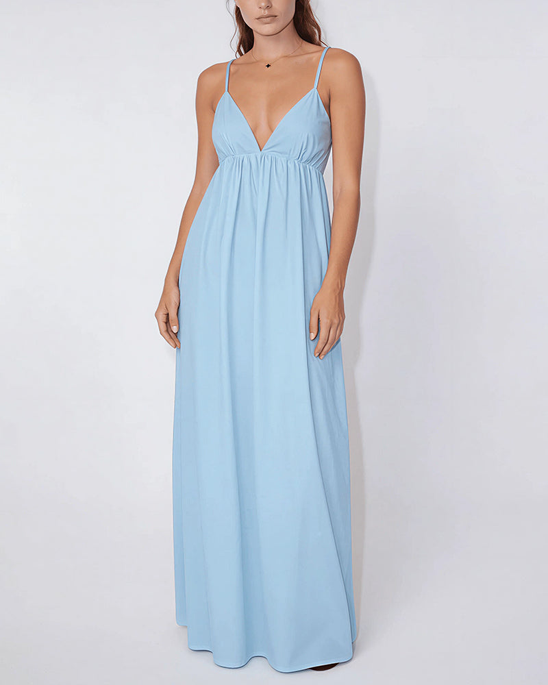 Curvvvy™ Sun-Kissed V-Neck Backless Maxi Slip Dress
