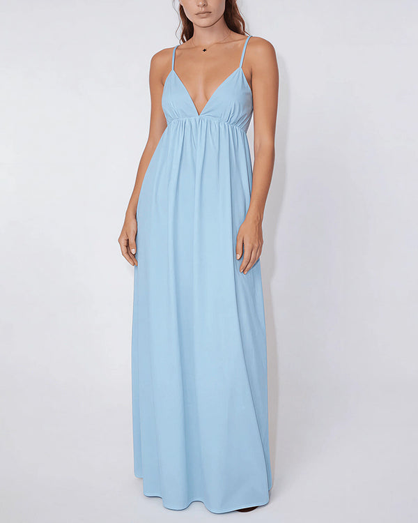 Curvvvy™ Sun-Kissed V-Neck Backless Maxi Slip Dress