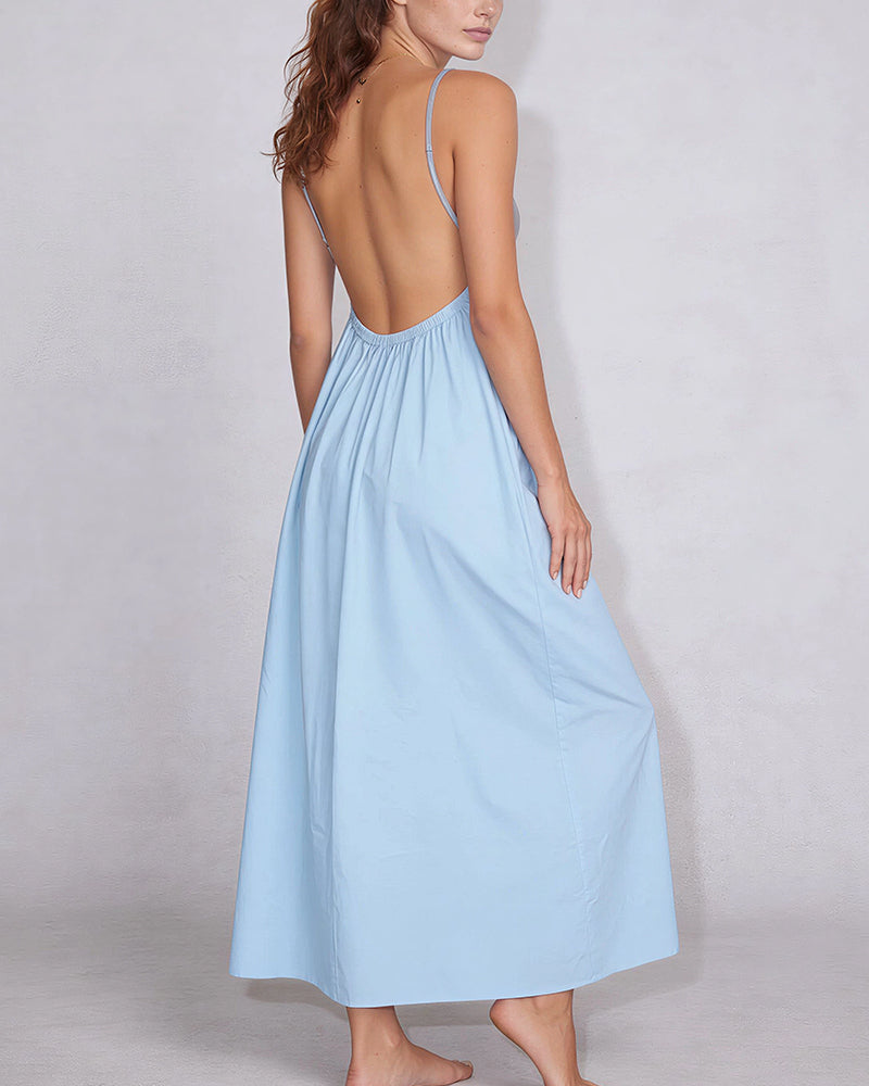 Curvvvy™ Sun-Kissed V-Neck Backless Maxi Slip Dress