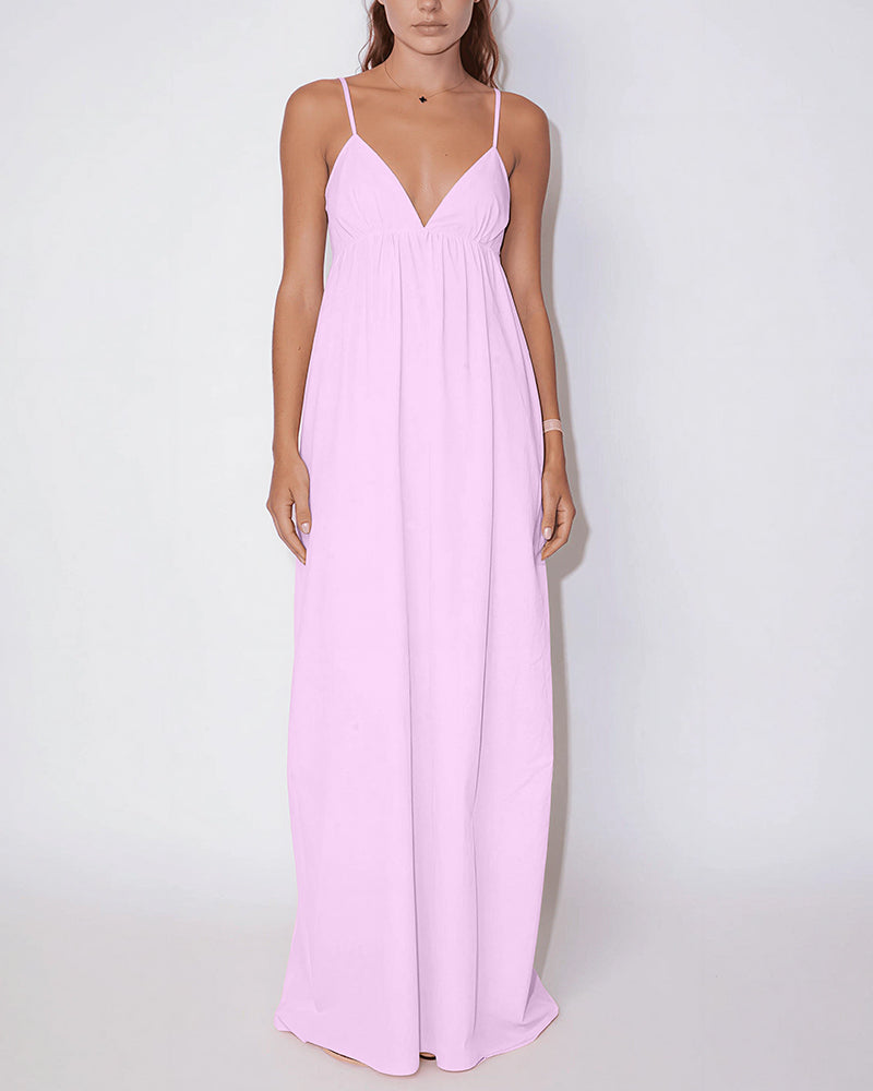Curvvvy™ Sun-Kissed V-Neck Backless Maxi Slip Dress