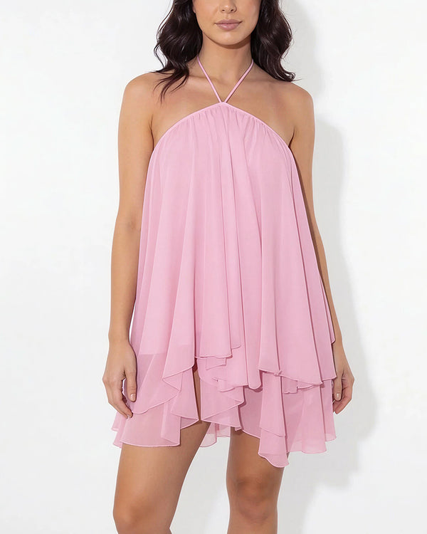Curvvvy™ Halter Neck Tiered Mesh Mini Dress