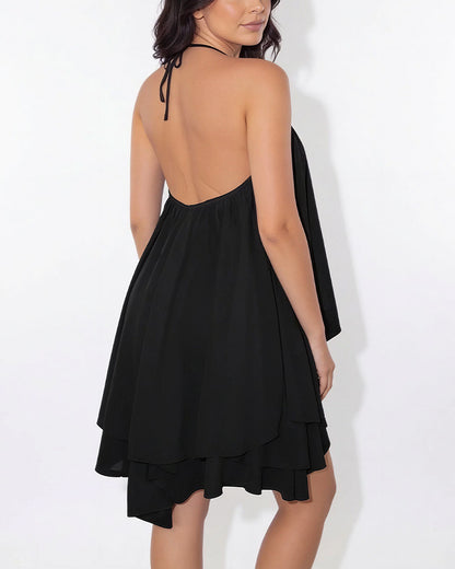 Curvvvy™ Halter Neck Tiered Mesh Mini Dress