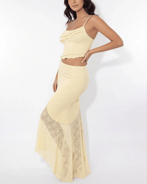 Curvvvy™ Romance Lace-Panel Asymmetrical Maxi Dresses Set