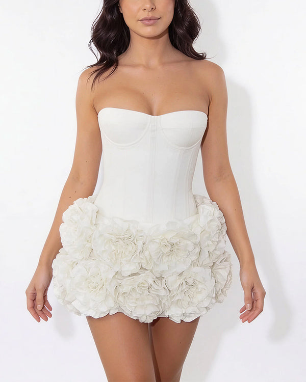 Curvvvy™ Strapless Boned Bustier & 3D Rose Mini Skirt