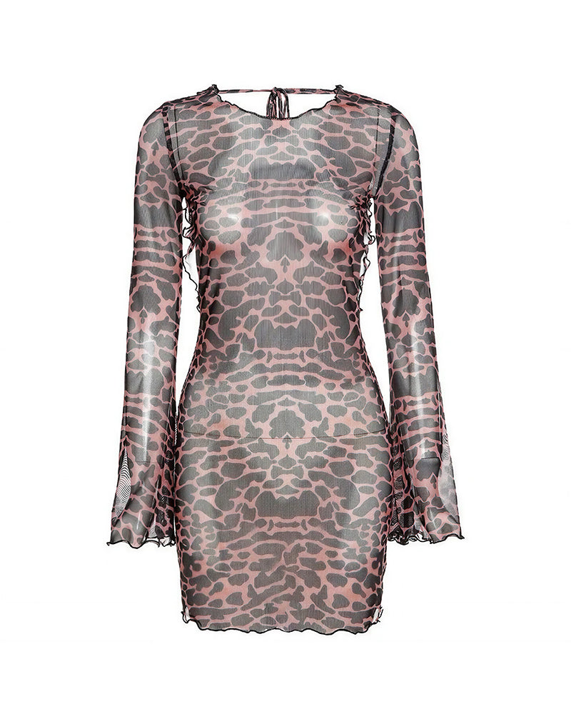 Curvvvy™ Wild Instinct Sheer Leopard Open Back Mini Dress