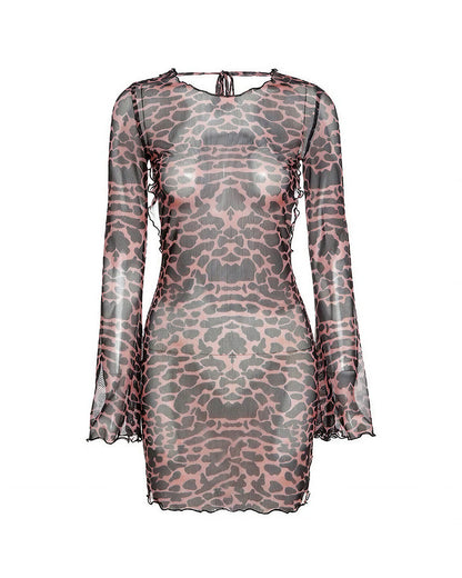 Curvvvy™ Wild Instinct Sheer Leopard Open Back Mini Dress