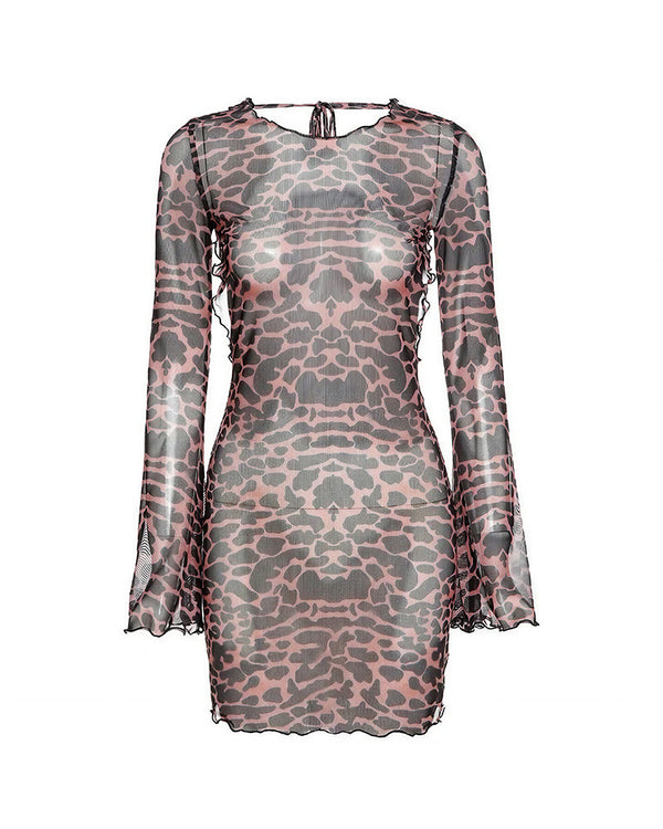 Curvvvy™ Wild Instinct Sheer Leopard Open Back Mini Dress