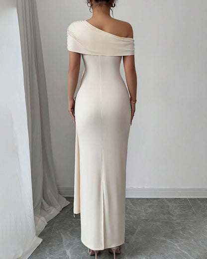 Curvvvy™ Asymmetrical Draped Maxi Evening Dress