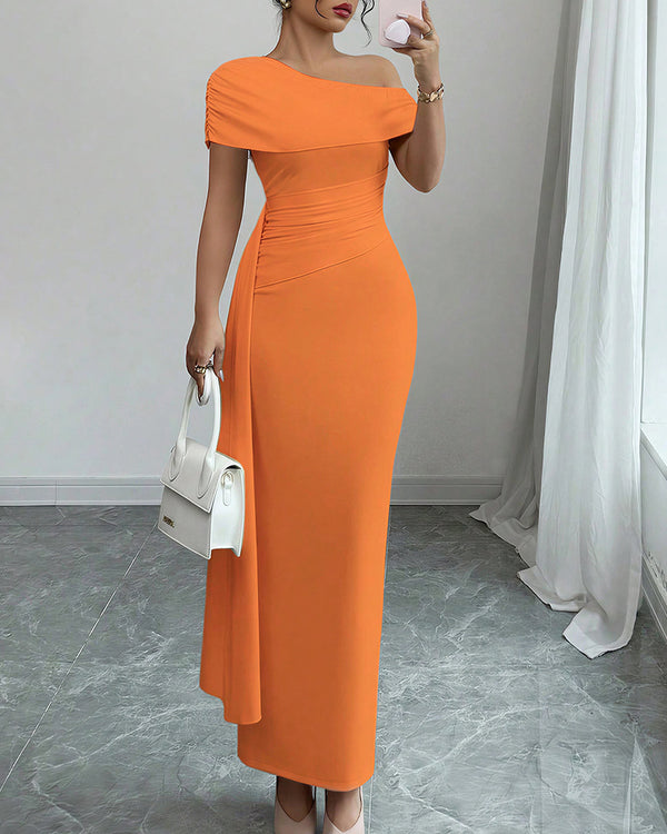 Curvvvy™ Asymmetrical Draped Maxi Evening Dress