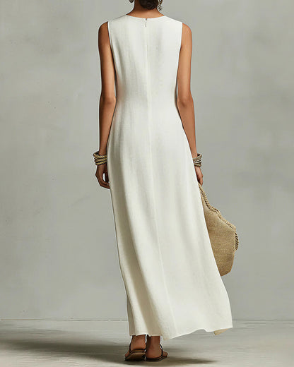 Curvvvy™ Asymmetric Hem Linen Blend Sleeveless Maxi Dress