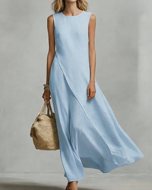 Curvvvy™ Asymmetric Hem Linen Blend Sleeveless Maxi Dress