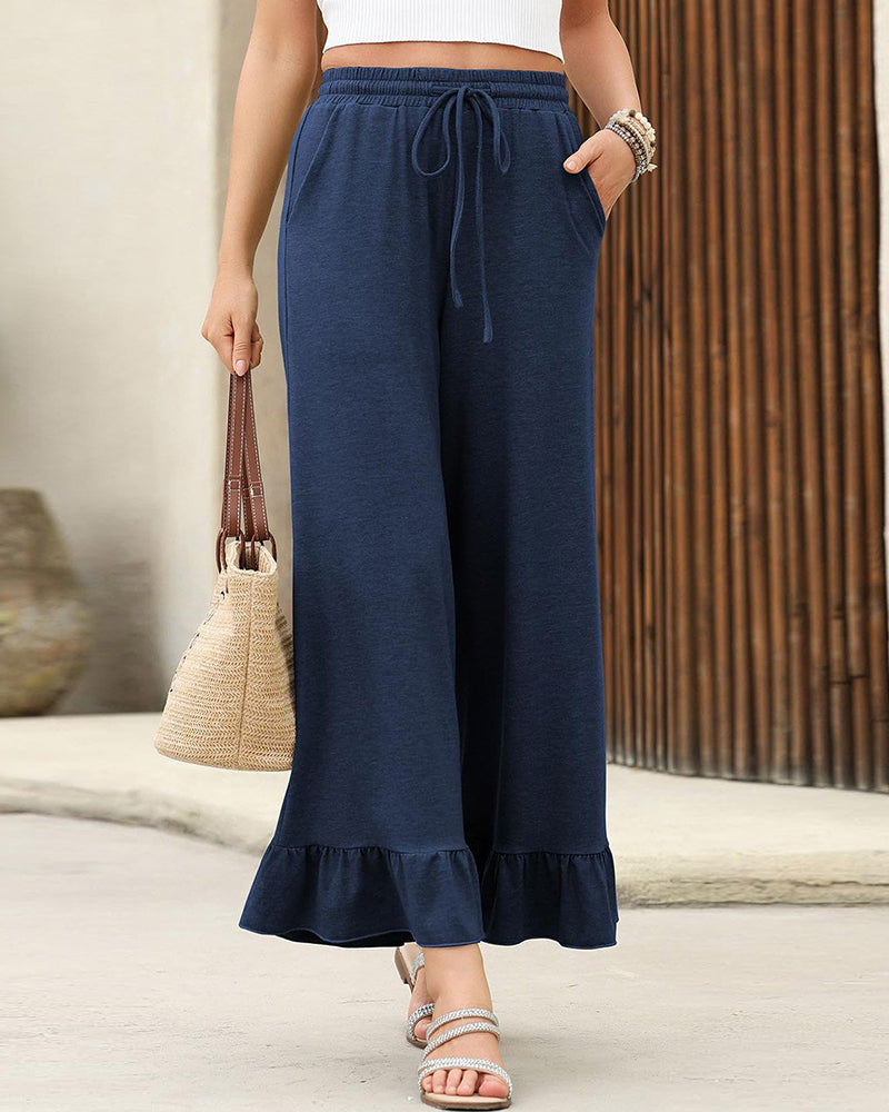 Curvvvy™ Ruffle Hem Wide Leg Lounge Pants With Drawstring Waist